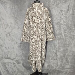 Oscar de la Renta Housecoat Robe Women L/XL Zip Up Plush Fleece Lounge Leopard